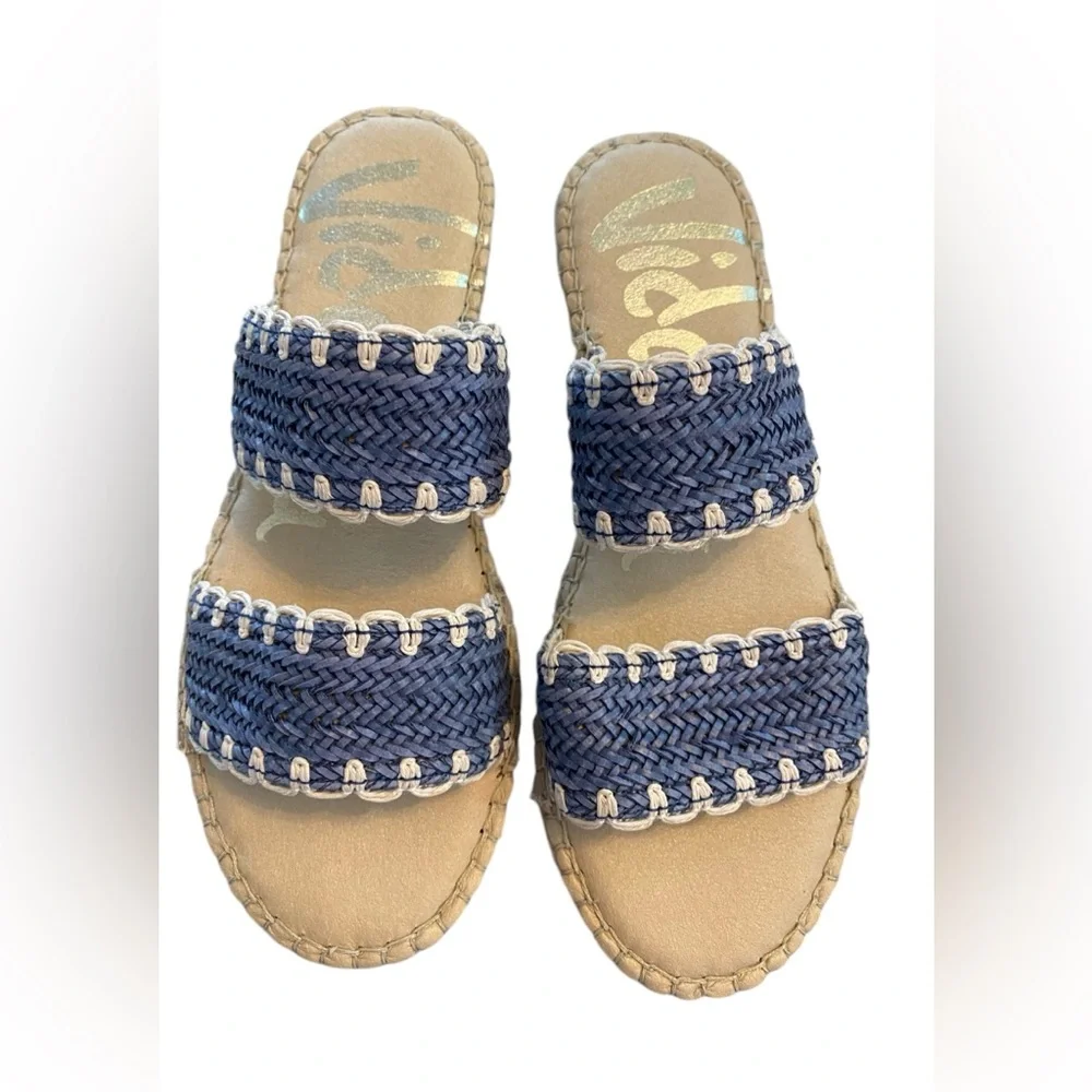 NWOT Vidorreta Blue and white jute Woven Slide espadrille Sandals